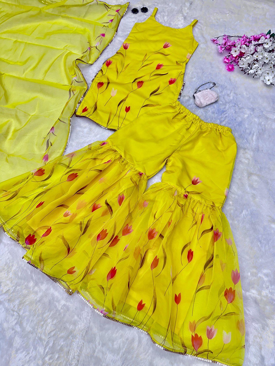 Yellow Ri8 Fashion - Exclusive Haldi Special Sharara Set Floral Elegance with Modern Touch Clothsvilla