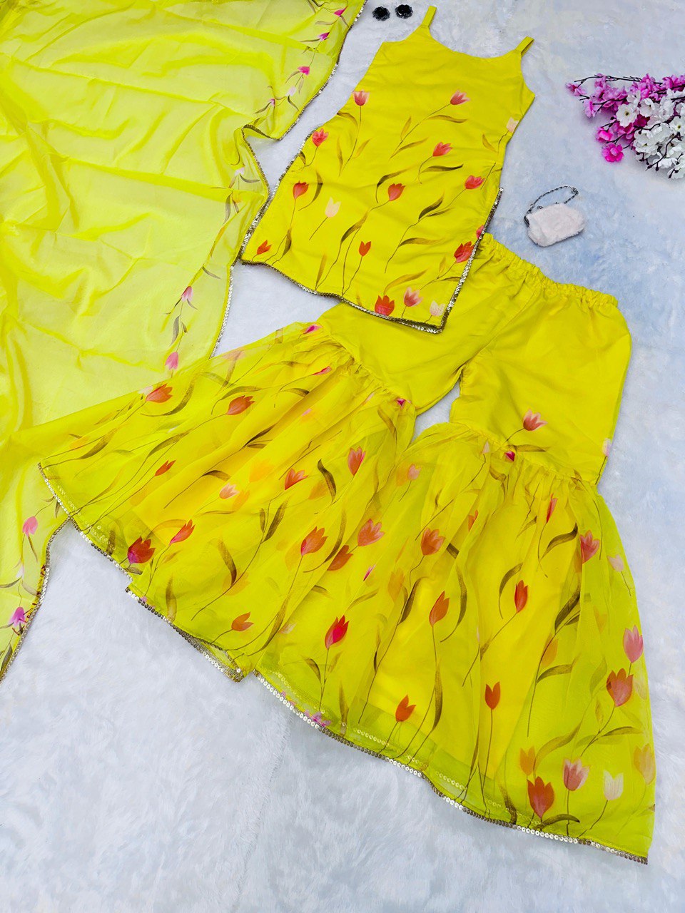 Yellow Ri8 Fashion - Exclusive Haldi Special Sharara Set Floral Elegance with Modern Touch Clothsvilla
