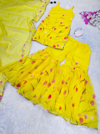Yellow Ri8 Fashion - Exclusive Haldi Special Sharara Set Floral Elegance with Modern Touch Clothsvilla