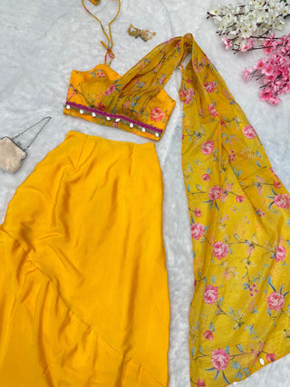 Yellow Ri8 Fashion - Exclusive Western Skirt & Blouse Set with Attached Dupatta Modern Elegance Clothsvilla
