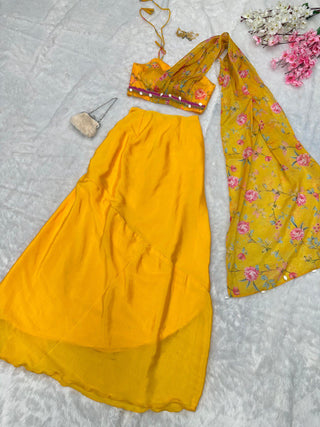 Yellow Ri8 Fashion - Exclusive Western Skirt & Blouse Set with Attached Dupatta Modern Elegance Clothsvilla
