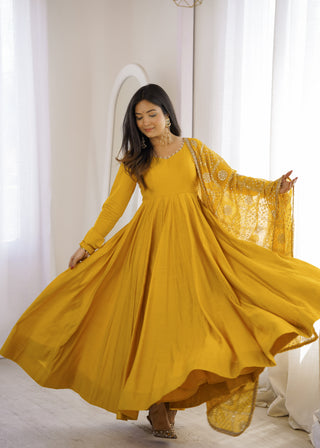 Yellow Roman Silk Anarkali Gown ClothsVilla