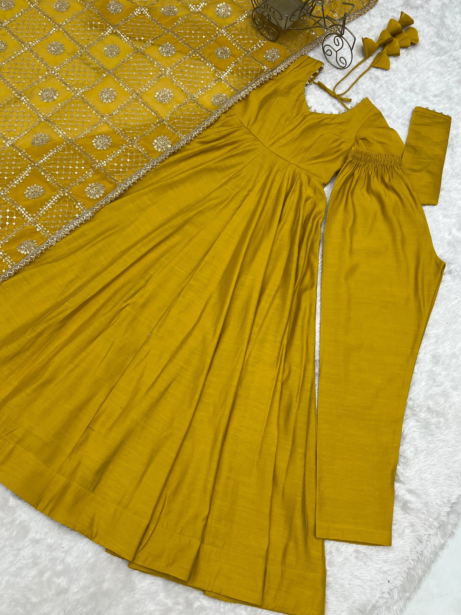 Yellow Roman Silk Anarkali Gown ClothsVilla