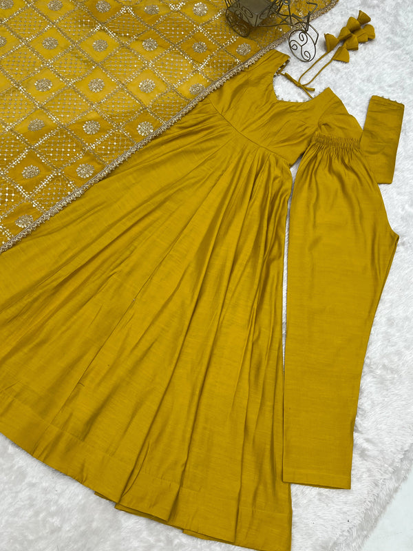 Yellow Roman Silk Anarkali Gown ClothsVilla