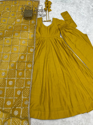Yellow Roman Silk Anarkali Gown ClothsVilla