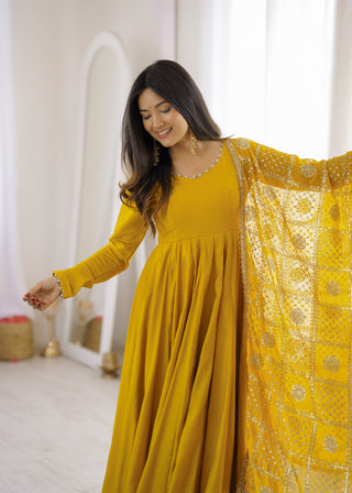 Yellow Roman Silk Anarkali Gown ClothsVilla
