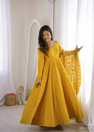 Yellow Roman Silk Anarkali Gown ClothsVilla