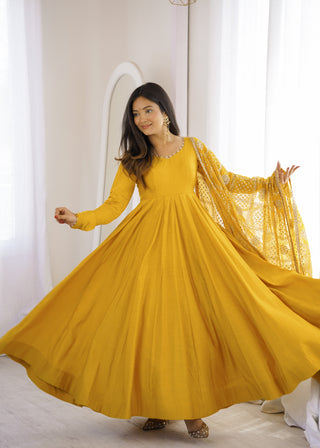 Yellow Roman Silk Anarkali Gown ClothsVilla