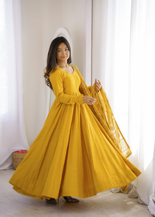 Yellow Roman Silk Anarkali Gown ClothsVilla