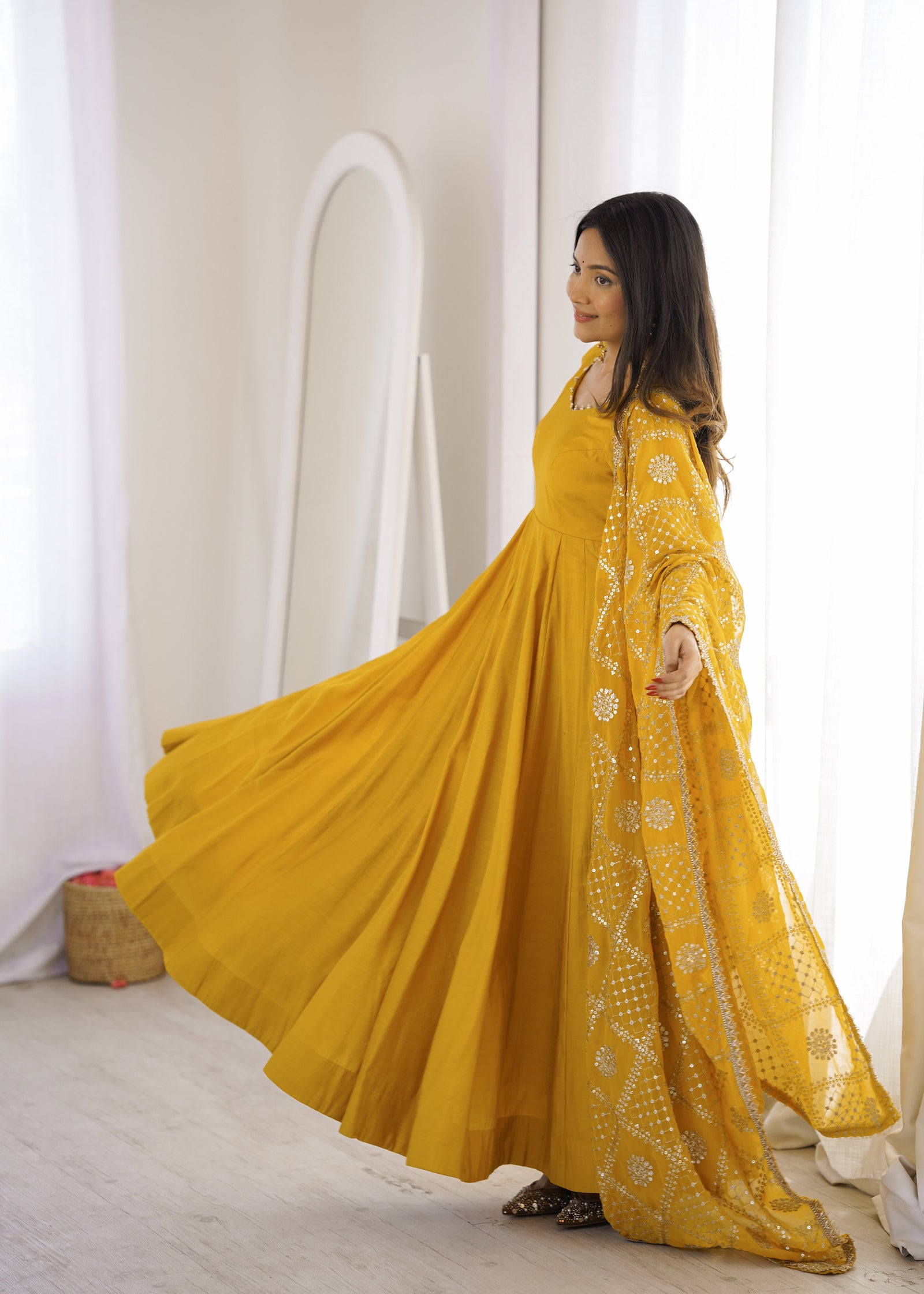 Yellow Roman Silk Anarkali Gown ClothsVilla