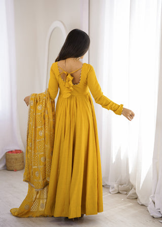 Yellow Roman Silk Anarkali Gown ClothsVilla
