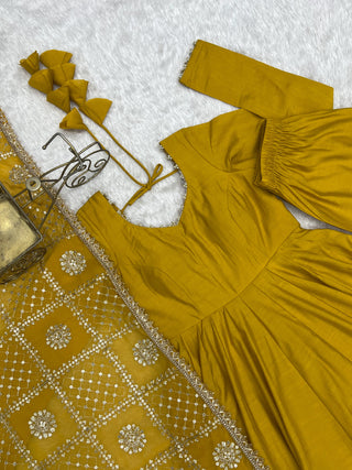 Yellow Roman Silk Anarkali Gown ClothsVilla