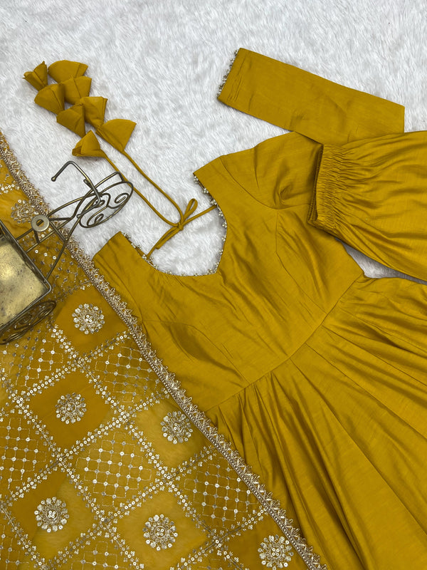 Yellow Roman Silk Anarkali Gown ClothsVilla