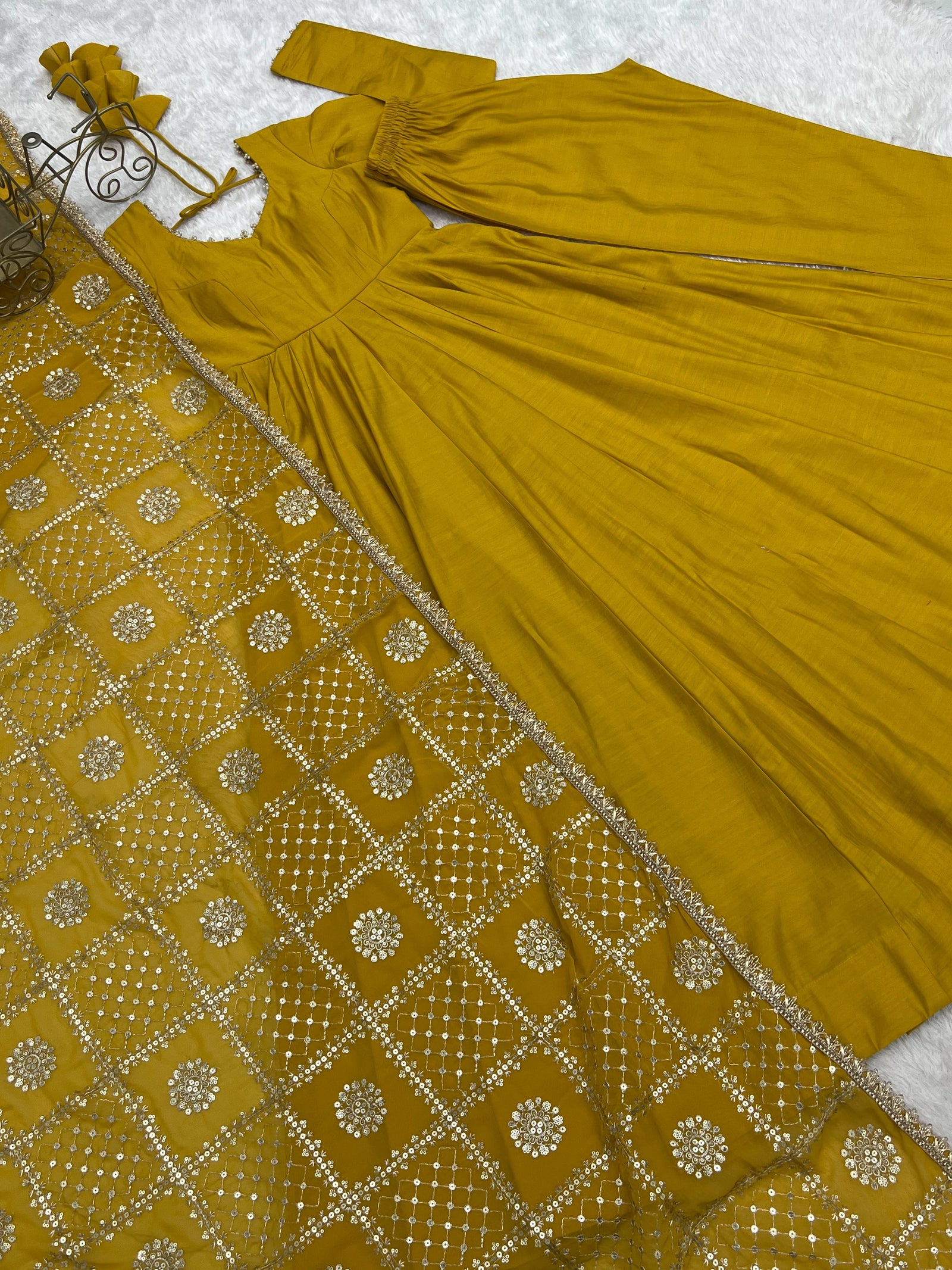 Yellow Roman Silk Anarkali Gown ClothsVilla