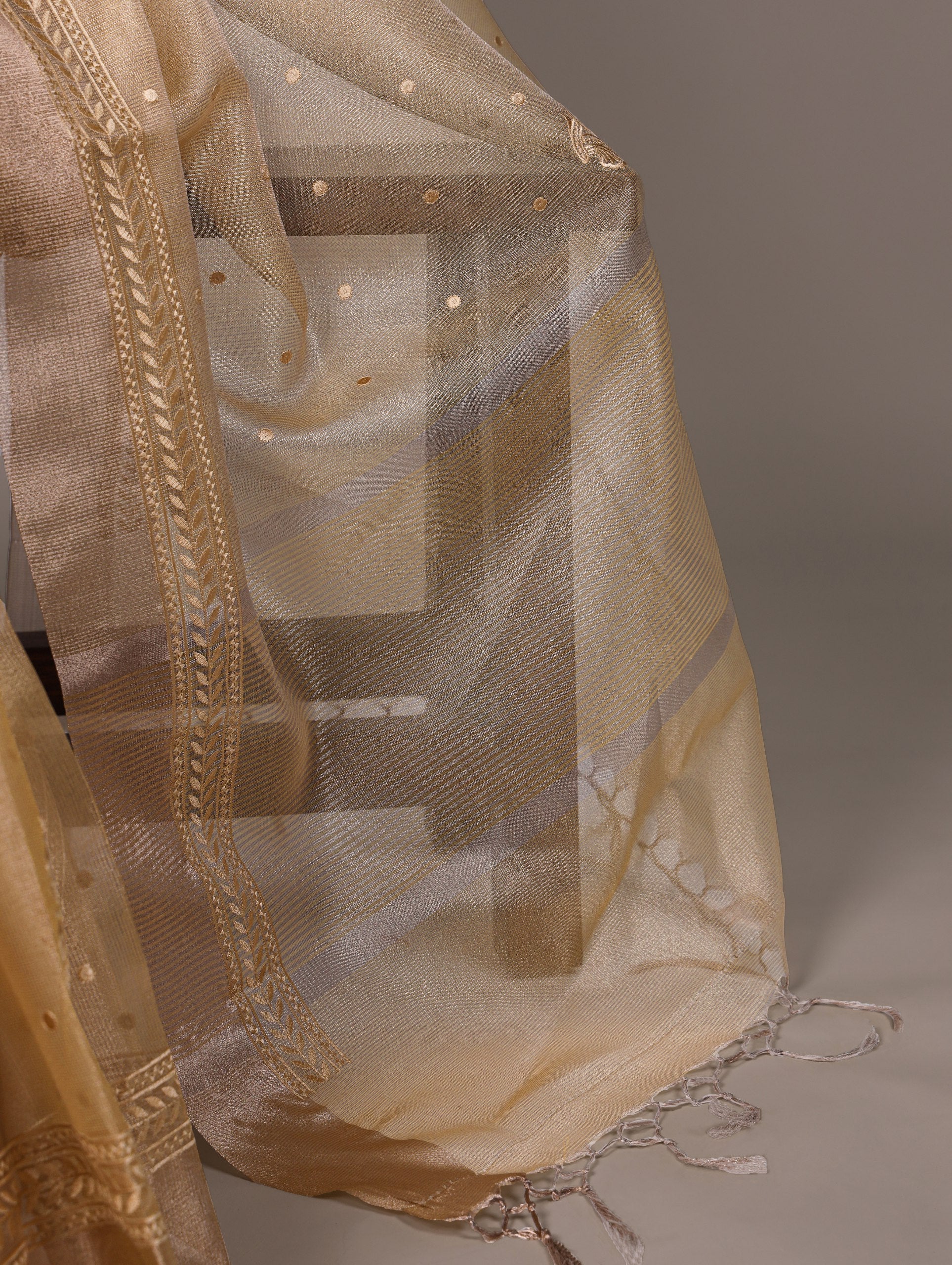 Yellow Rose Gold Poly Shimmer Saree with Elegant Thread Embroidery and Matching Blouse – Unstitched Ensemble ClothsVilla
