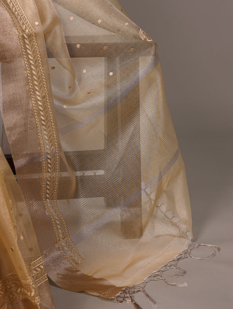 Yellow Rose Gold Poly Shimmer Saree with Elegant Thread Embroidery and Matching Blouse – Unstitched Ensemble ClothsVilla