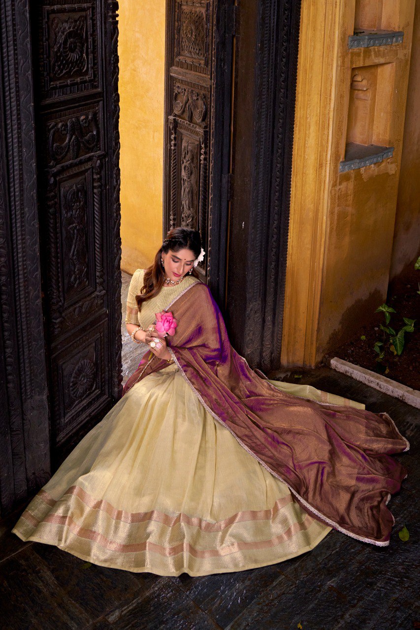 Yellow Royal Dupion Silk Zari Weaving Lehenga Choli with Zari Shimmer Dupatta – Stitched Traditional Ensemble Secondary image