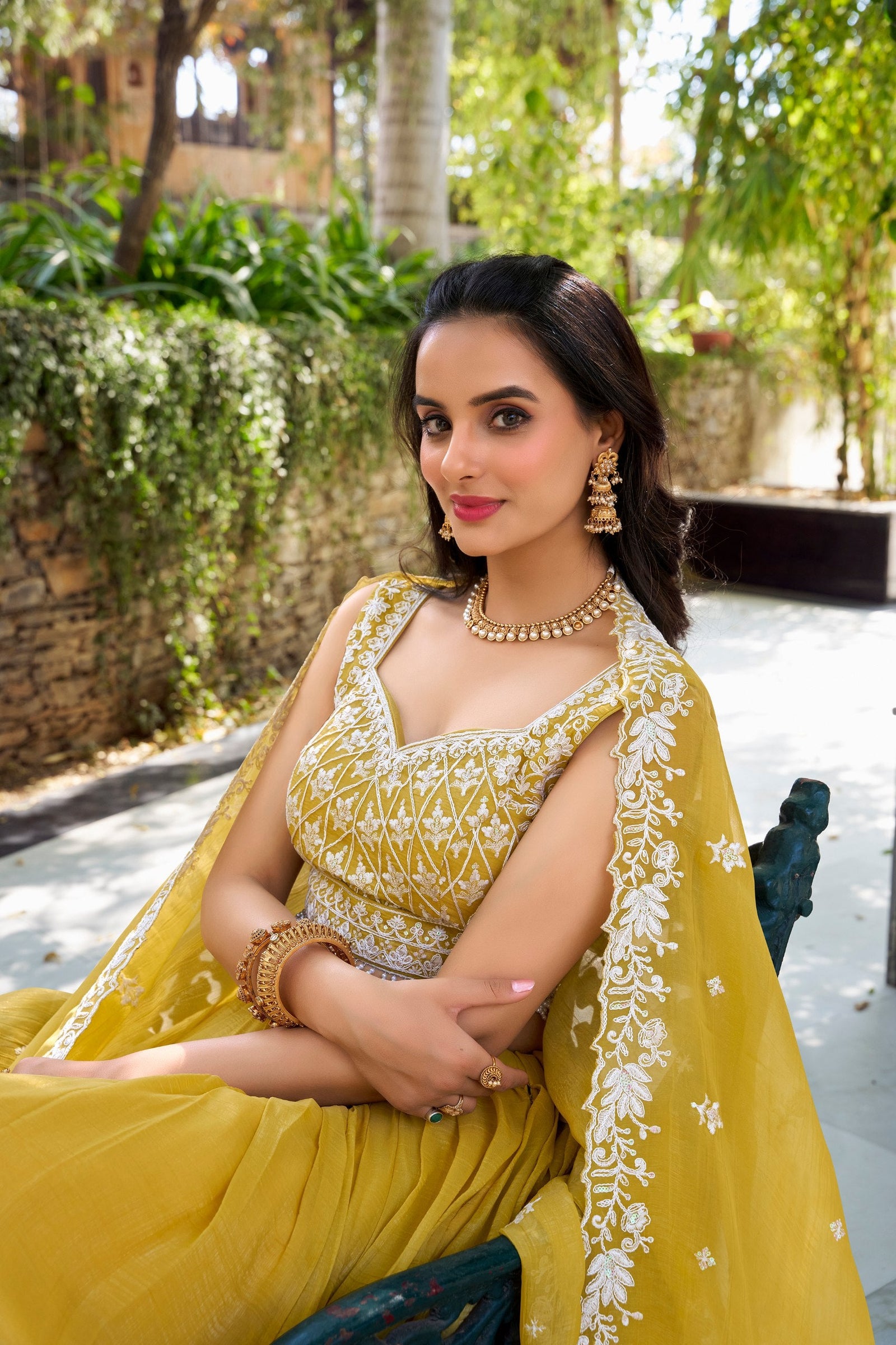 Yellow Royal Gold Crush Embroidered Lehenga Set ClothsVilla