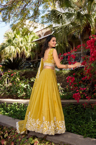 Yellow Royal Gold Crush Embroidered Lehenga Set ClothsVilla