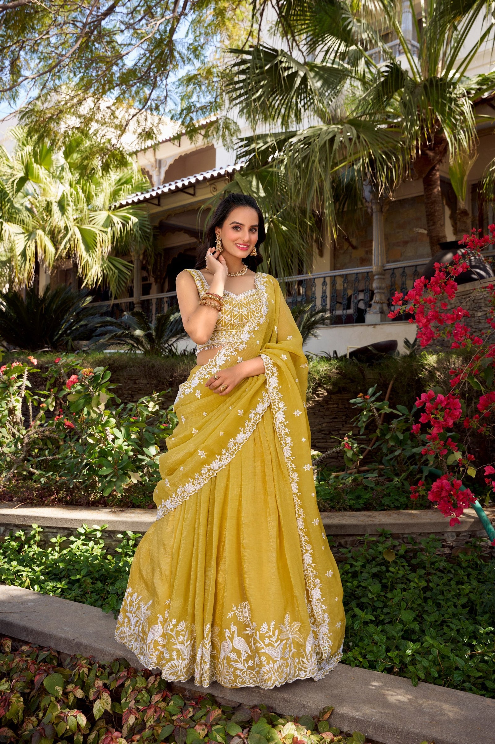 Yellow Royal Gold Crush Embroidered Lehenga Set ClothsVilla