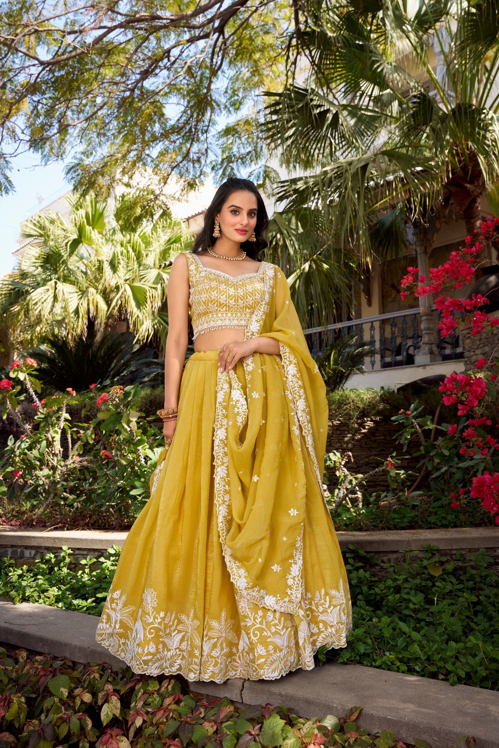 Yellow Royal Gold Crush Embroidered Lehenga Set ClothsVilla
