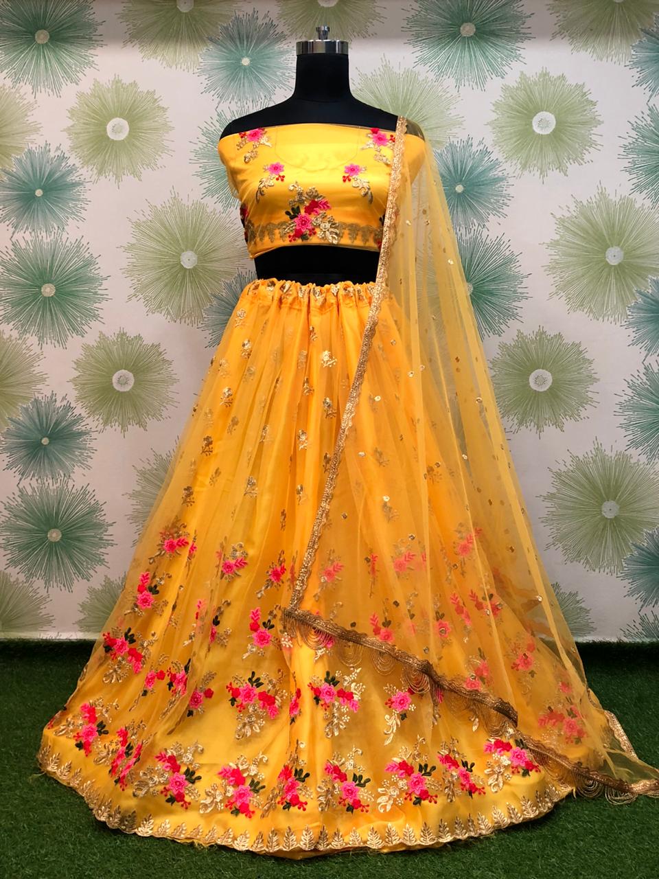 Yellow Royal Heavy Net Embroidered Lehenga Set – Zari & Thread Work ClothsVilla Main image
