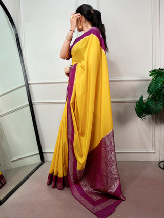 Yellow Saree with Zari Weaving Work ClothsVilla