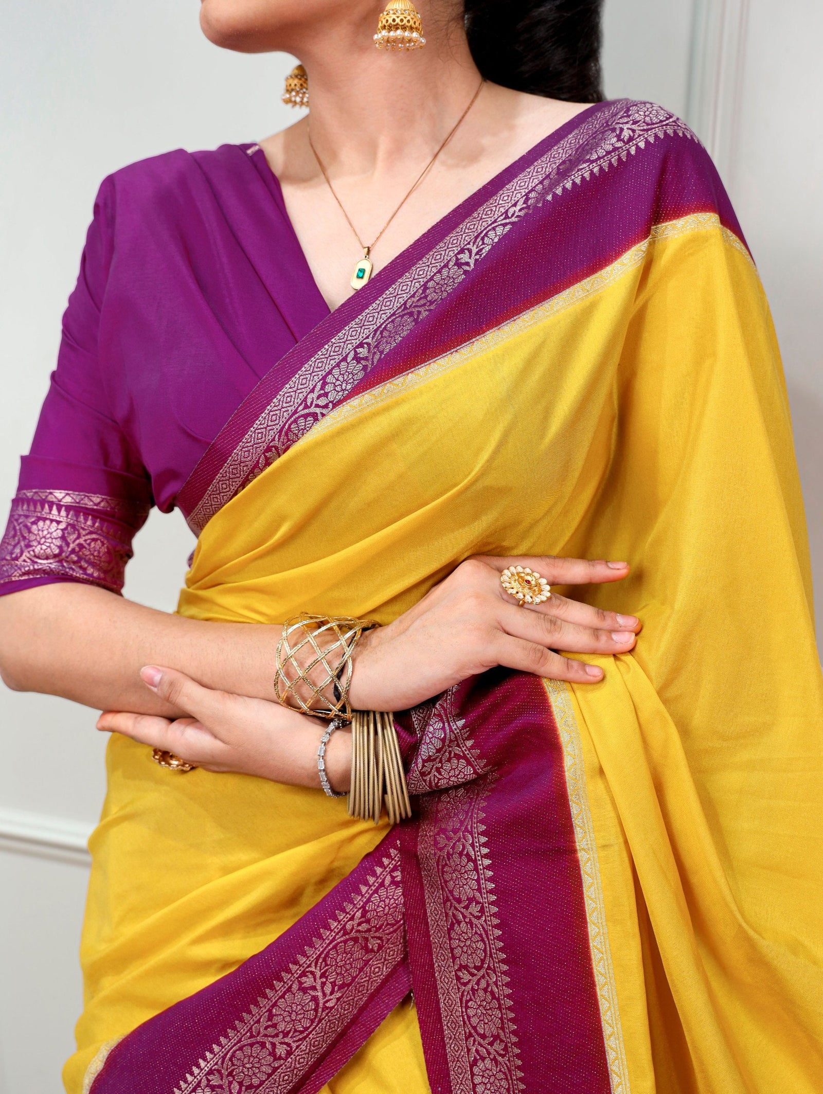 Yellow Saree with Zari Weaving Work ClothsVilla