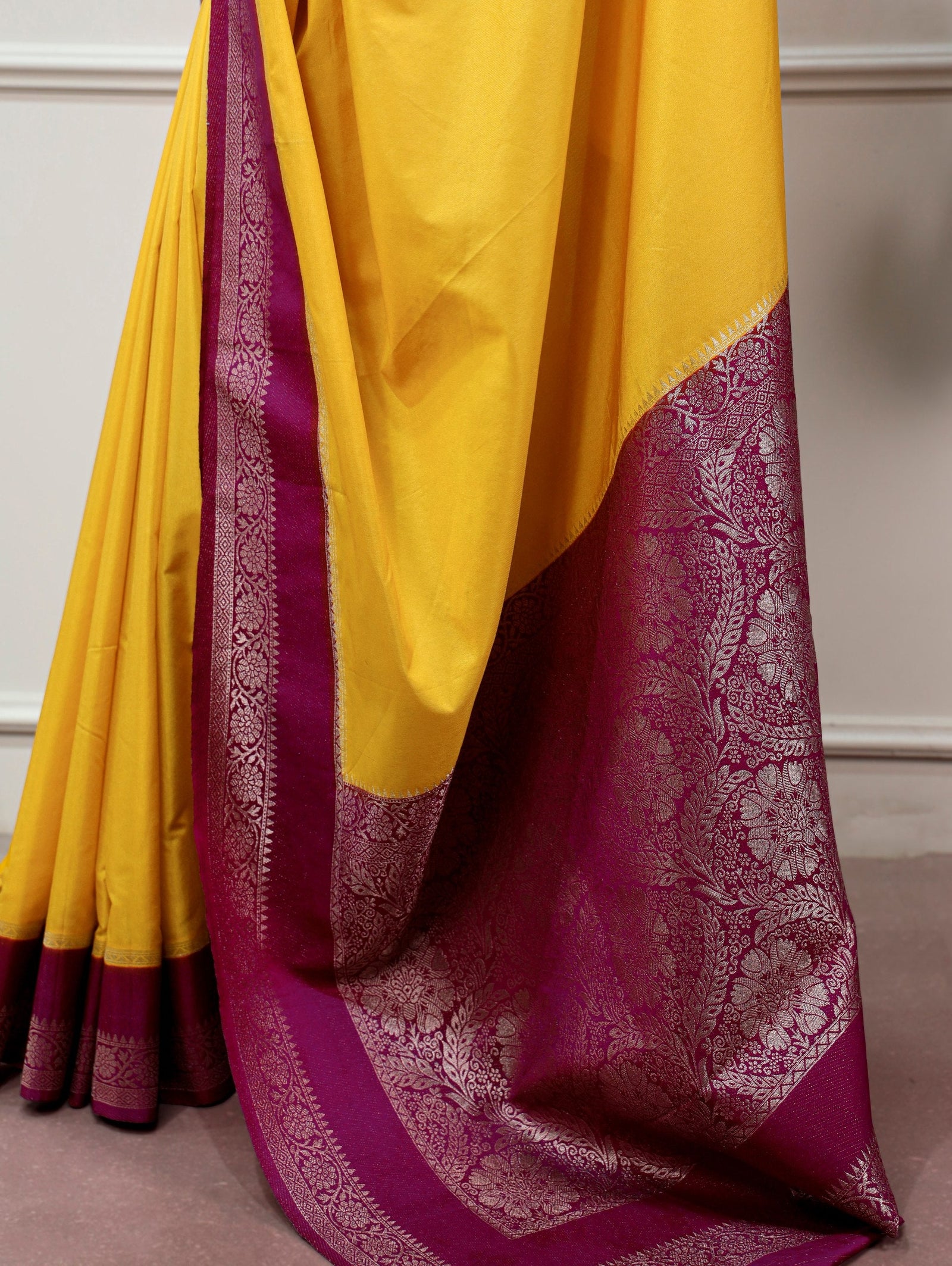 Yellow Saree with Zari Weaving Work ClothsVilla