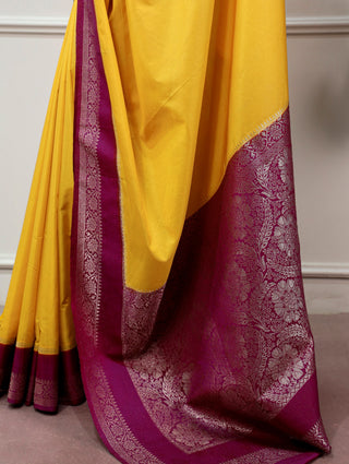 Yellow Saree with Zari Weaving Work ClothsVilla