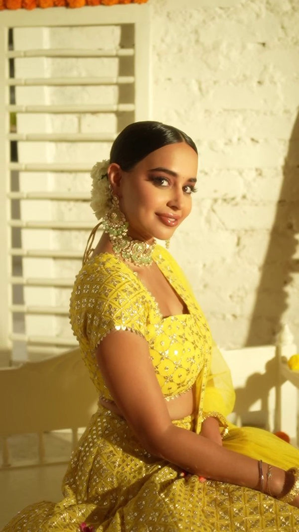 Yellow Sequin Embroidered Haldi Lehenga Set ClothsVilla