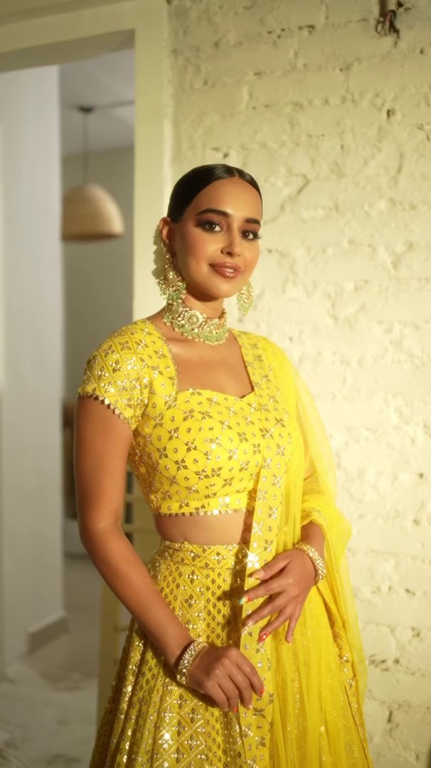 Yellow Sequin Embroidered Haldi Lehenga Set ClothsVilla