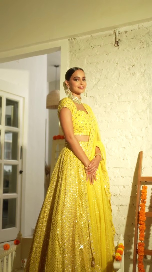 Yellow Sequin Embroidered Haldi Lehenga Set ClothsVilla