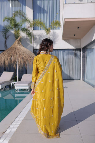 Yellow Sequins & Embroidered Kurti Pant Set ClothsVilla