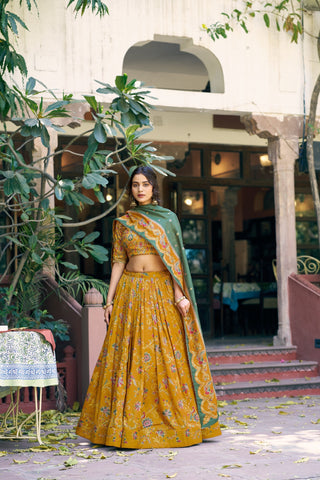 Yellow Silk Foil Print Lehenga Set Clothsvilla