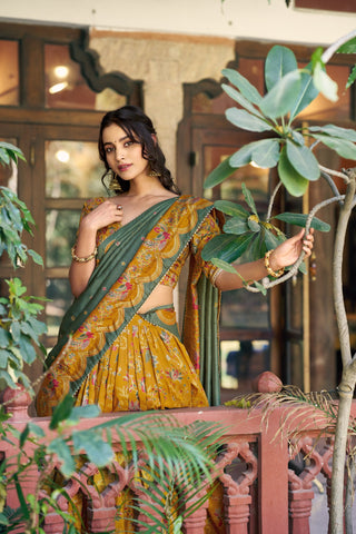 Yellow Silk Foil Print Lehenga Set Clothsvilla