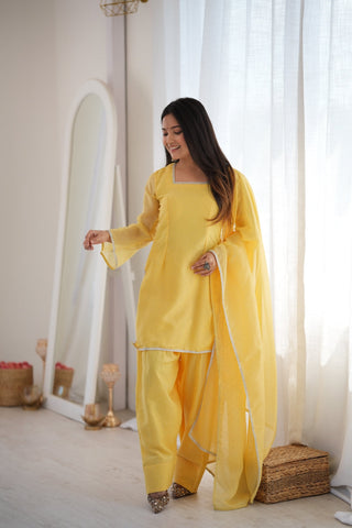 Yellow Silk Kurta Set with Siroski Work ClothsVilla