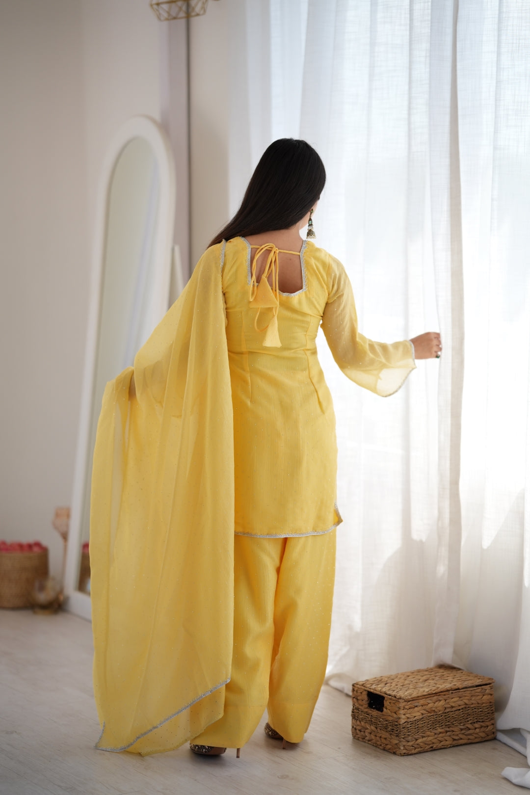 Yellow Silk Kurta Set with Siroski Work ClothsVilla