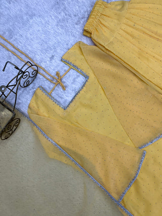 Yellow Silk Kurta Set with Siroski Work ClothsVilla