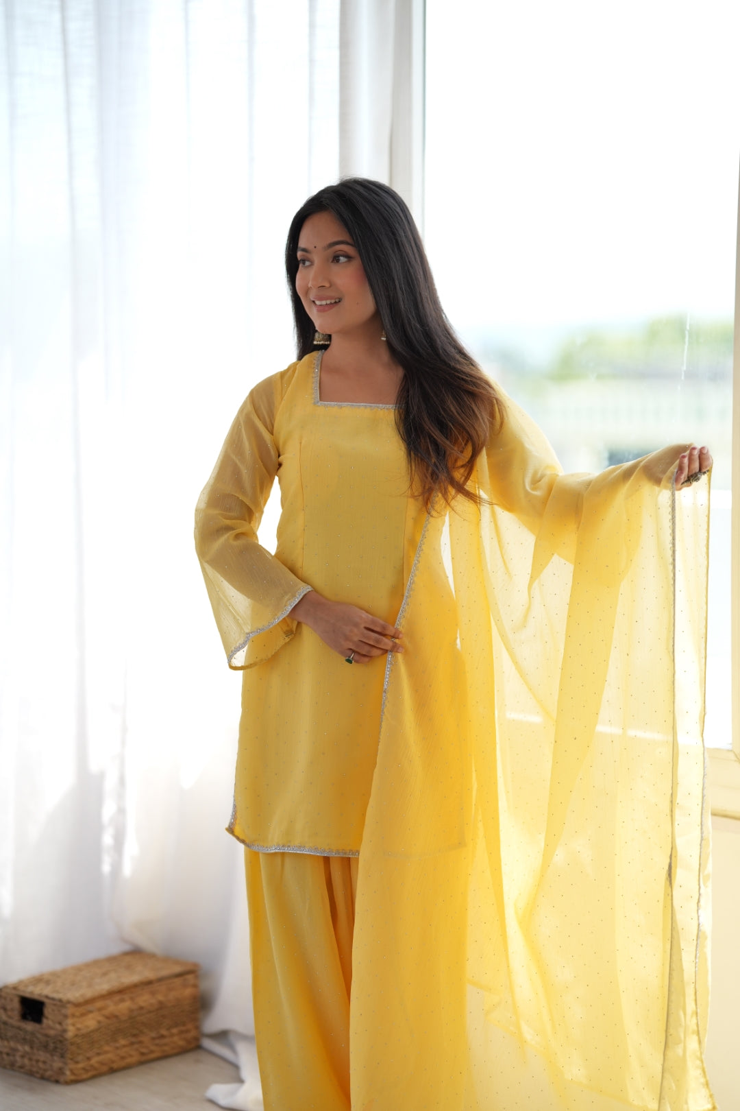 Yellow Silk Kurta Set with Siroski Work ClothsVilla