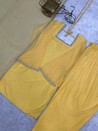 Yellow Silk Kurta Set with Siroski Work ClothsVilla