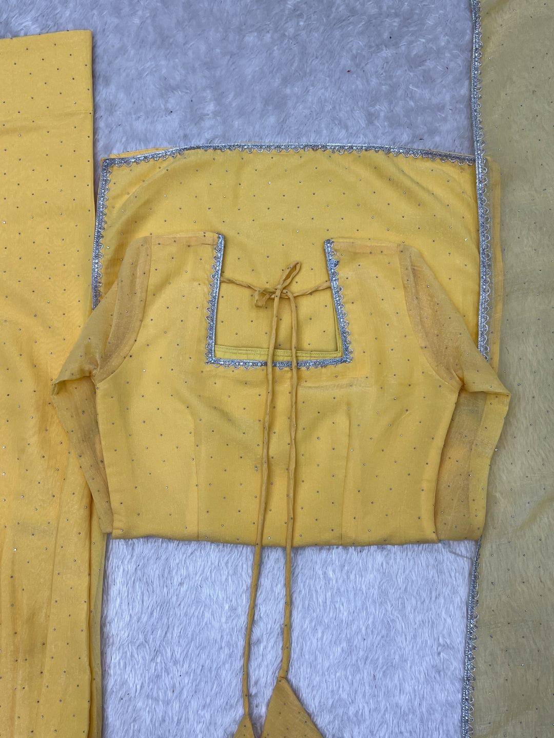 Yellow Silk Kurta Set with Siroski Work ClothsVilla