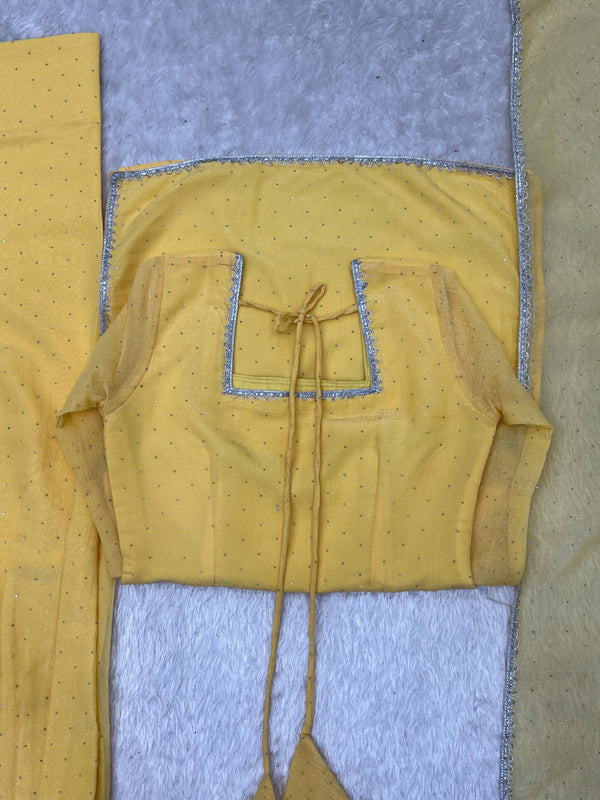 Yellow Silk Kurta Set with Siroski Work ClothsVilla