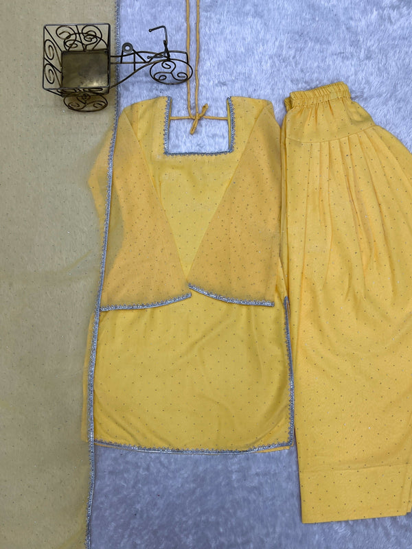 Yellow Silk Kurta Set with Siroski Work ClothsVilla