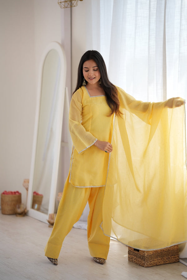 Yellow Silk Kurta Set with Siroski Work ClothsVilla
