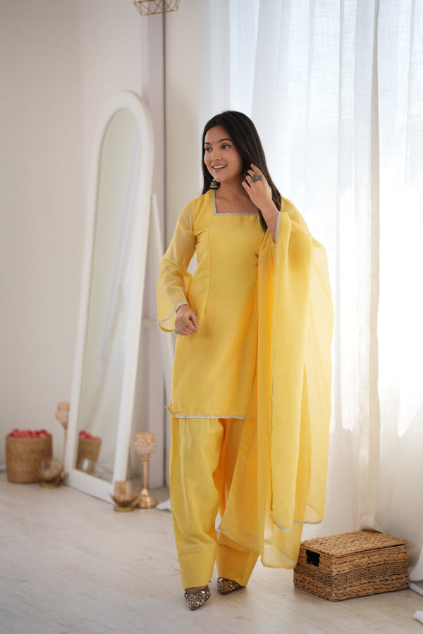 Yellow Silk Kurta Set with Siroski Work ClothsVilla