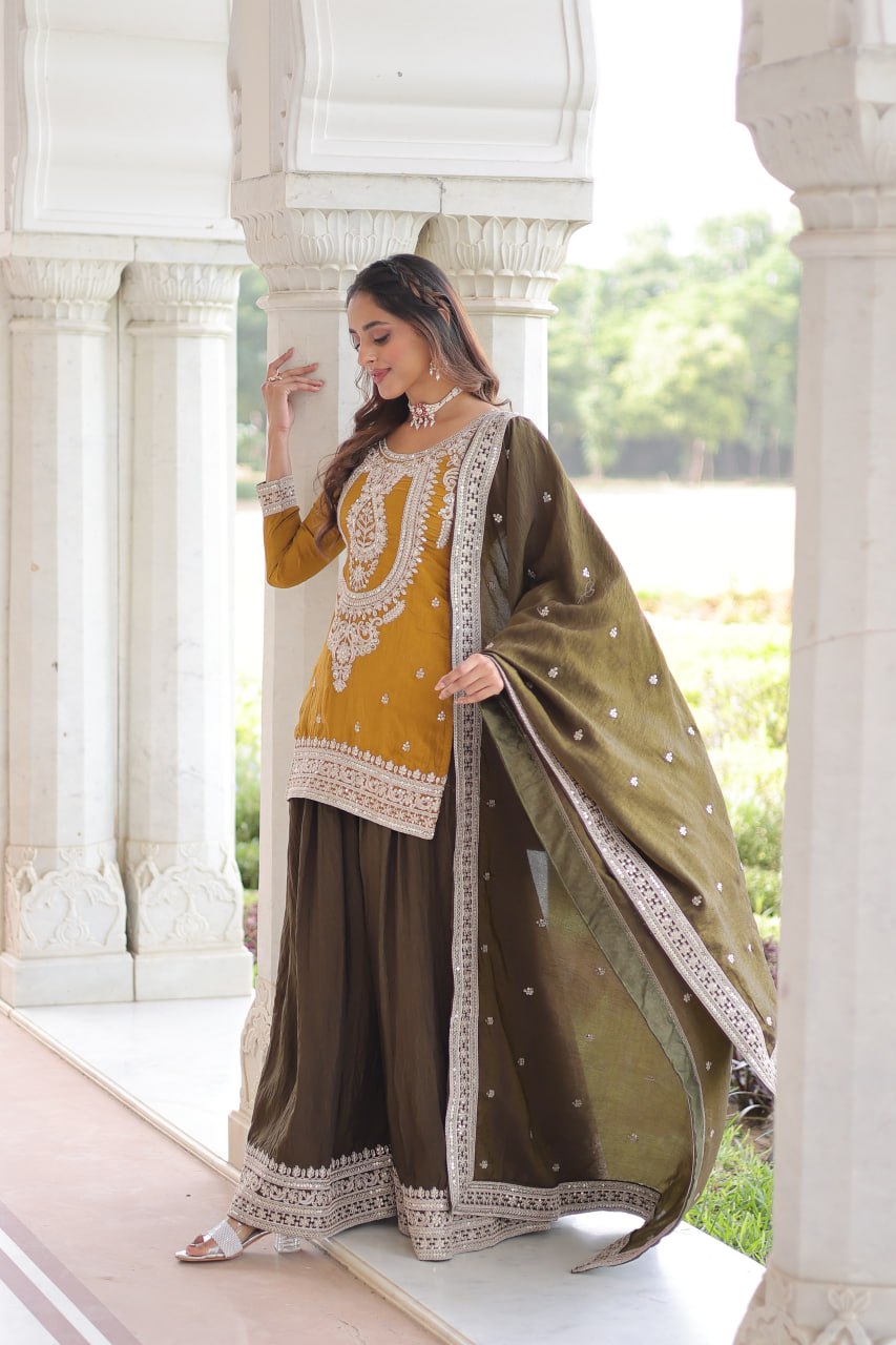 Yellow Silk Sharara Set with Matching Dupatta
