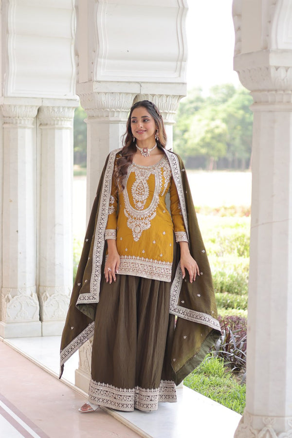 Yellow Silk Sharara Set with Matching Dupatta