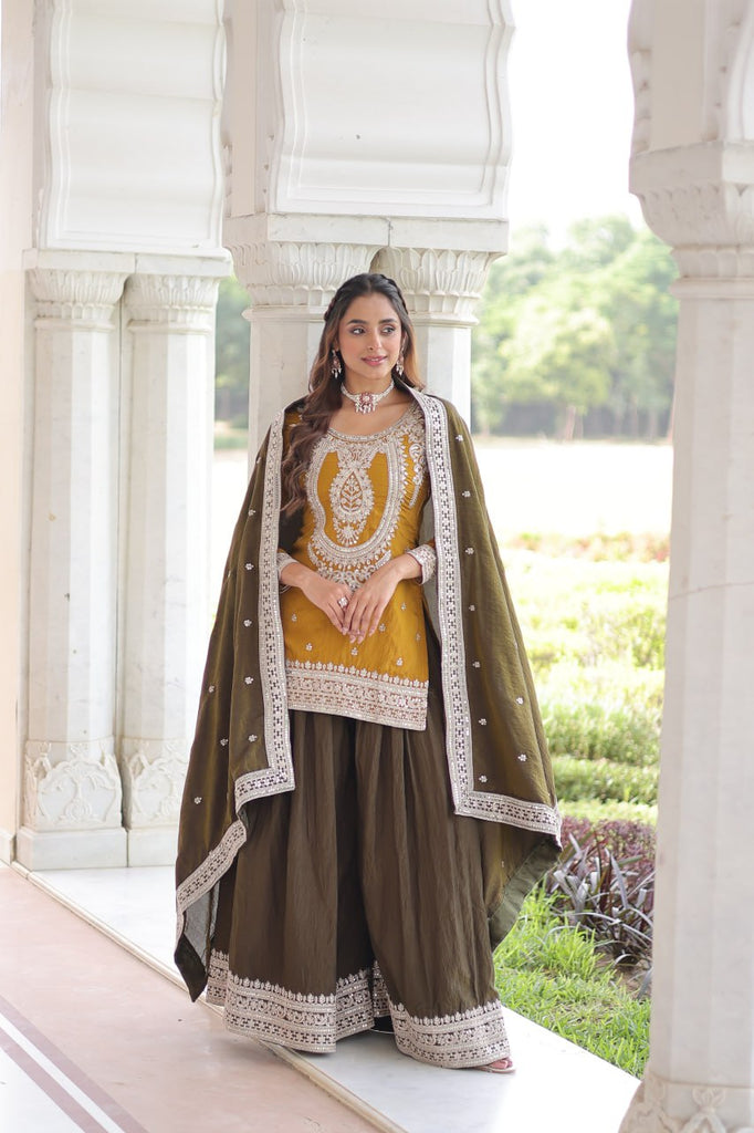 Yellow Silk Sharara Set with Matching Dupatta