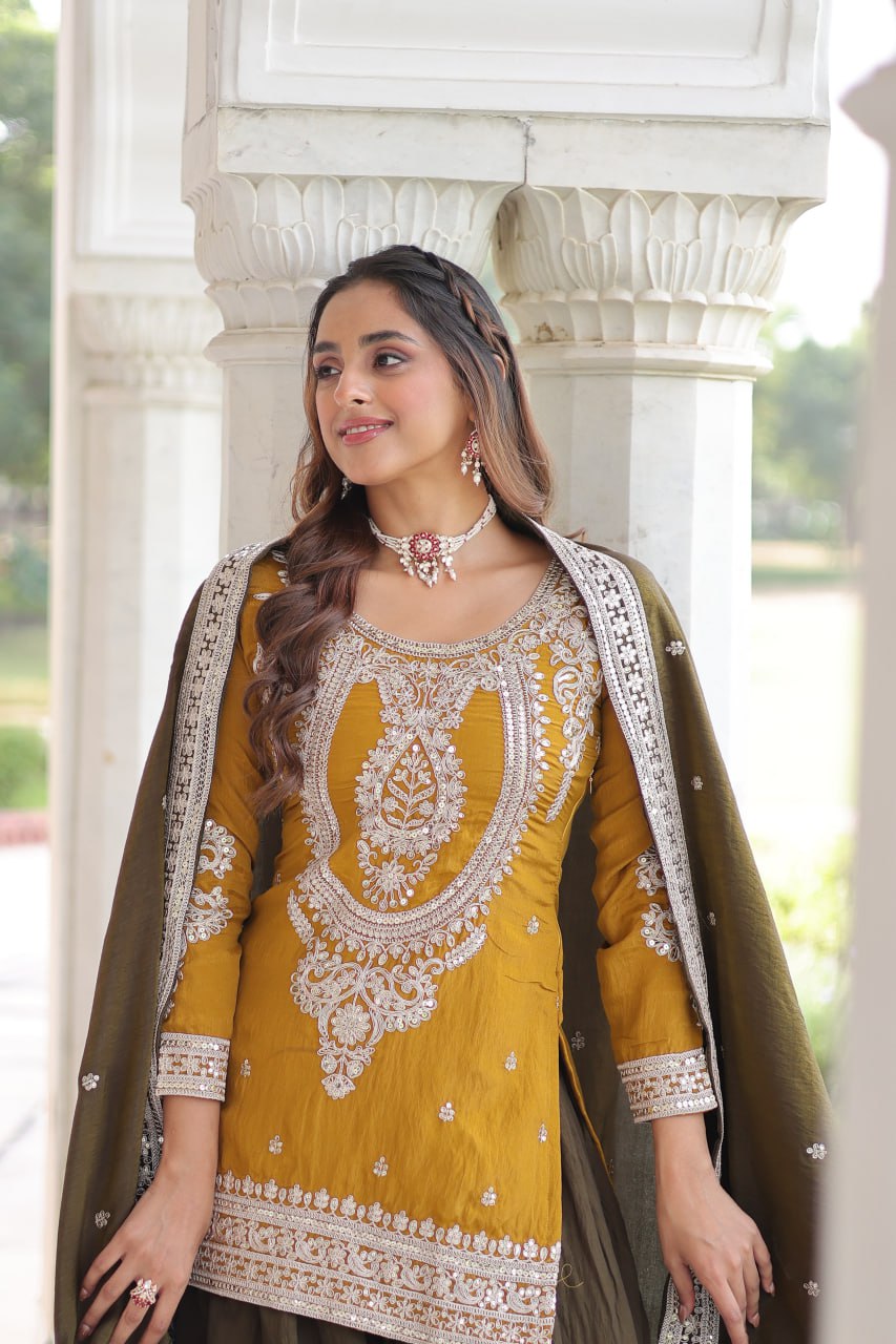 Yellow Silk Sharara Set with Matching Dupatta